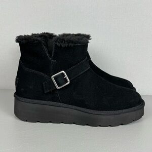 Ugg Koolaburra Kelissa Mini Booties Boots Women 8 Black Suede Faux Fur Lined Zip